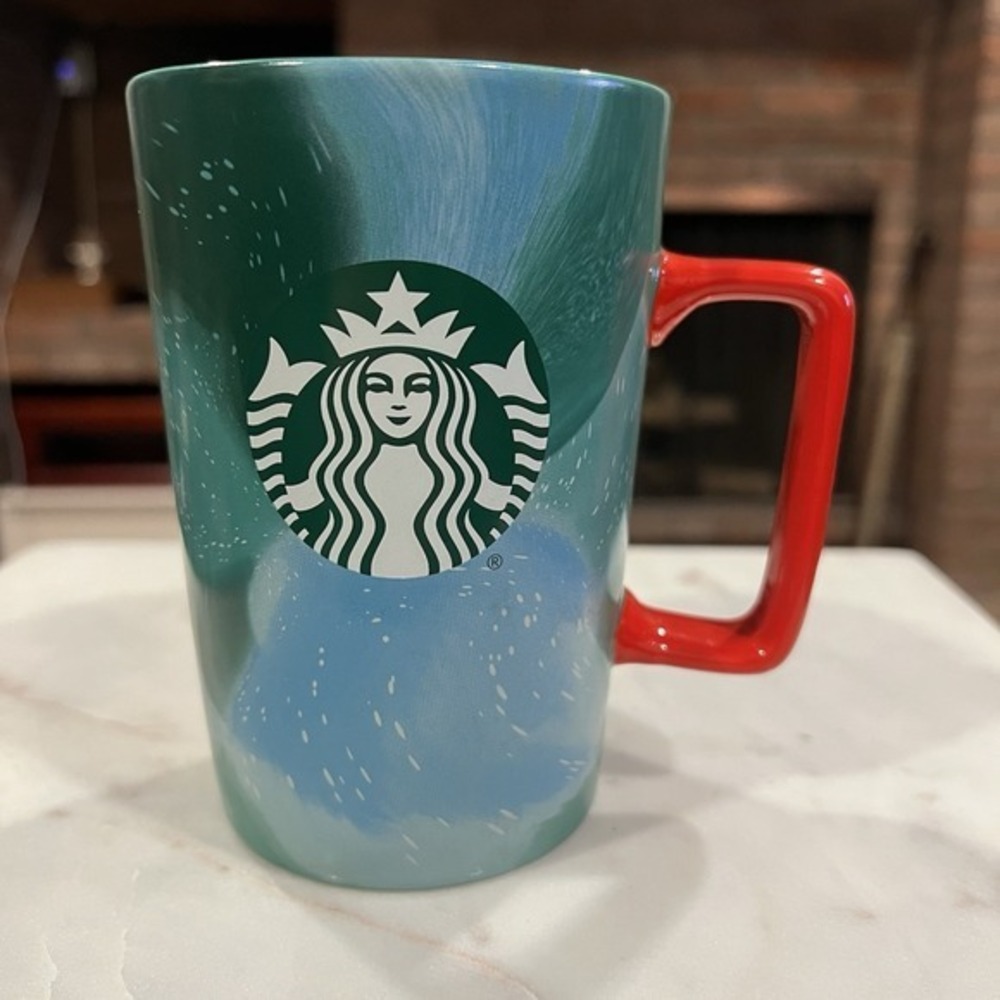 Starbucks 2024 Holiday Green‎ Blue Marbled Coffee Cup Mug 13 Oz